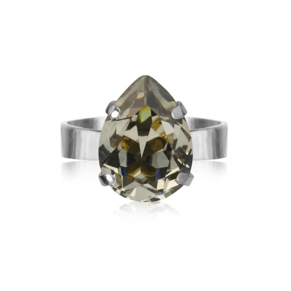 Mini Drop Ring i rodium med svart diamant