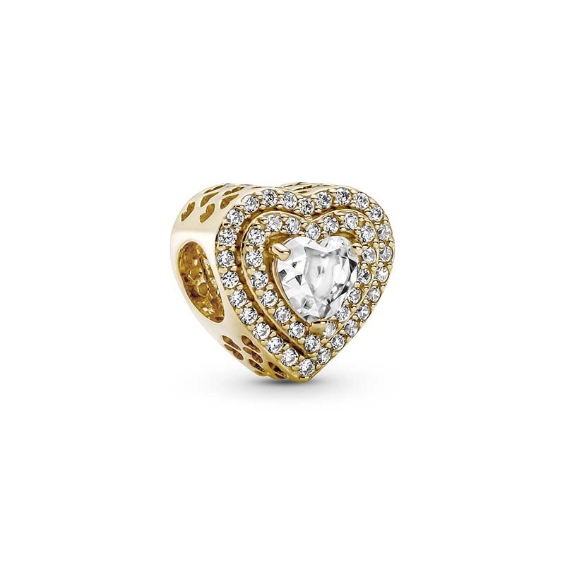 Pandora - glittrande plana hjärtan berlock 14k guld