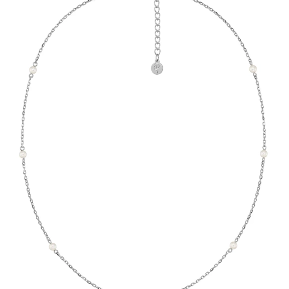 Elegant halsband i polerat stål med små pärlemorpärlor