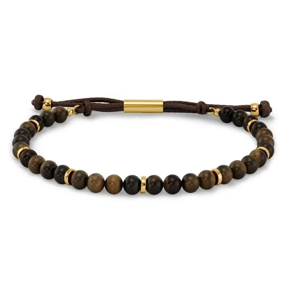Dylan-armband i ljusbrunt med gul tigeröga och 14K guldpläterade detaljer