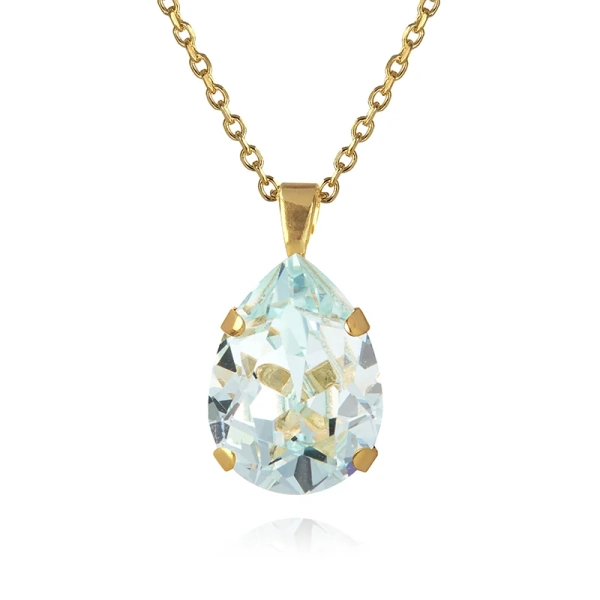 Guldpläterat halsband med justerbar kedja och droppformad ljusblå Swarovski-kristall från Caroline Svedbom.