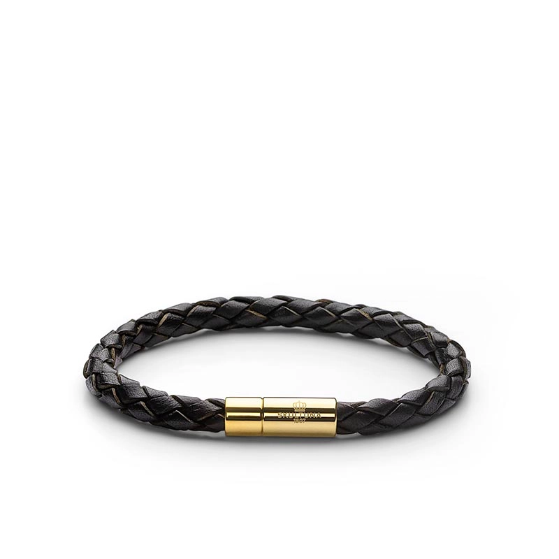 Leather Bracelet Dark Brown & Gold