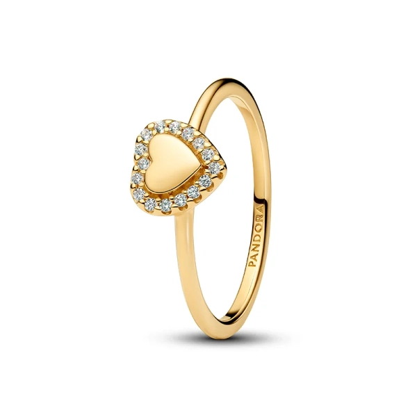 Halo-Herzring Gold von Pandora Timeless. Aus 14 Karat vergoldetem Material mit strahlendem Herz