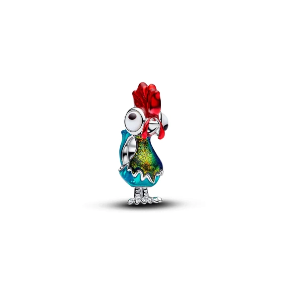 Disney Heihei Charm von Pandora aus Silber mit farbenfrohem Muranoglas und handbemalter Emaille