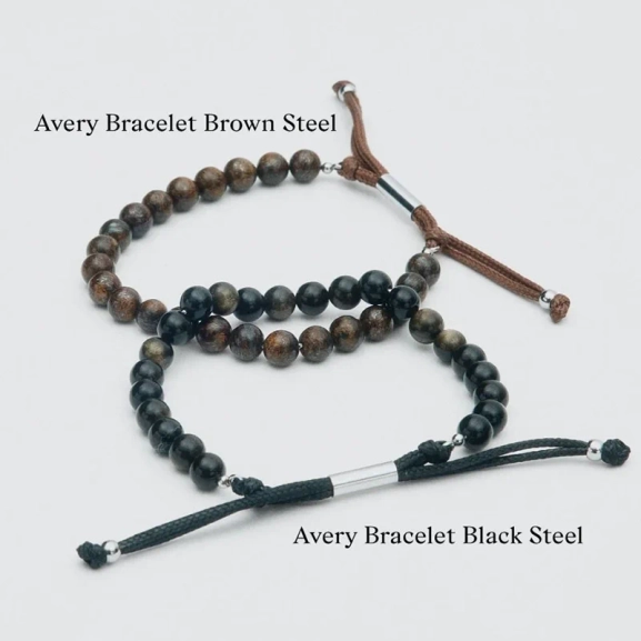 Herrarmband Avery i brun jaspis och polerat rostfritt stål med dragskospänne