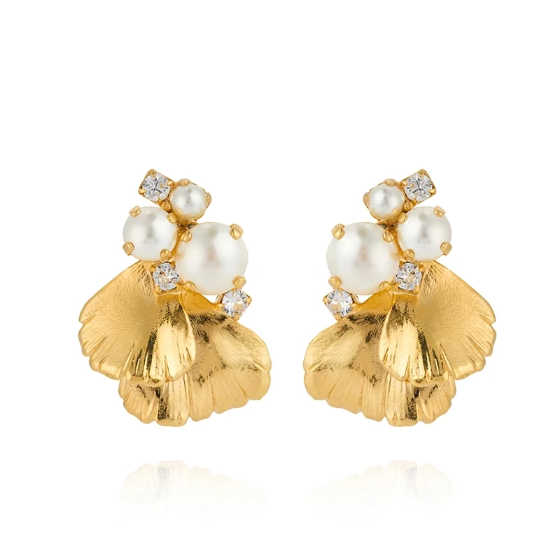 Caroline Svedbom - Lumi Pearl Earrings Gold Pearl / Crystal
