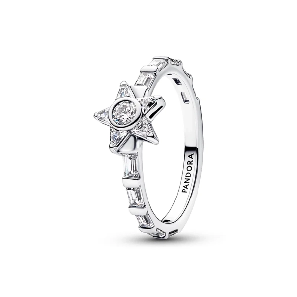 Pandora Timelessin hopeinen Stella Baguette -sormus