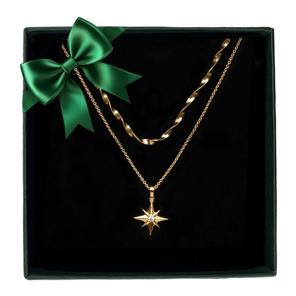 Set med Herringbone Twisted Necklace och North Star Big Necklace i 18K guldpläterad återvunnet silver från Syster P.