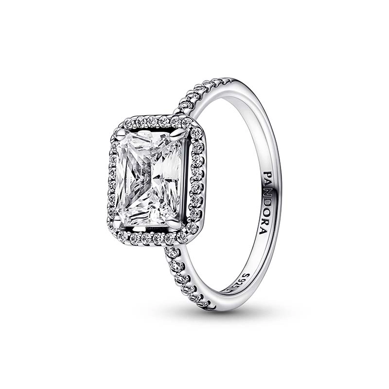 PANDORA - Rectangular Sparkling Halo Ring