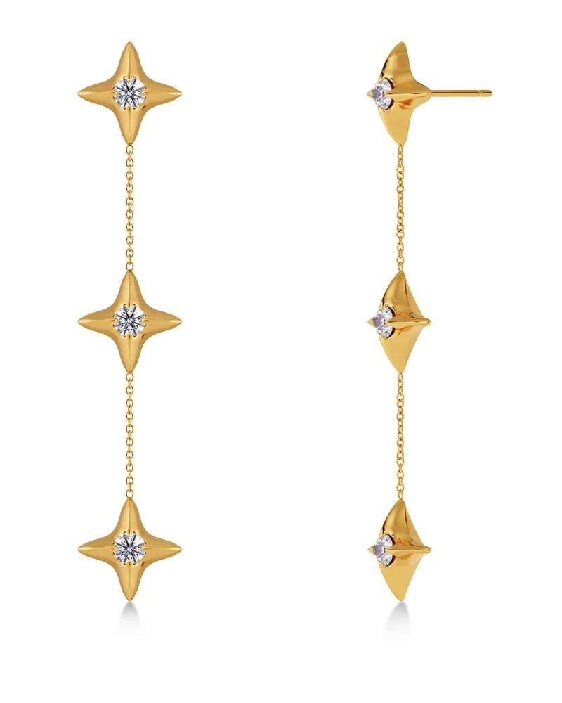 Örhängen i 14K guldplätering med tre stjärnor och cubic zirconia