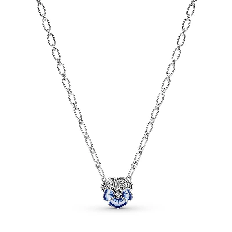 PANDORA - Blue Pansy Flower Halsband med Hängsmycke