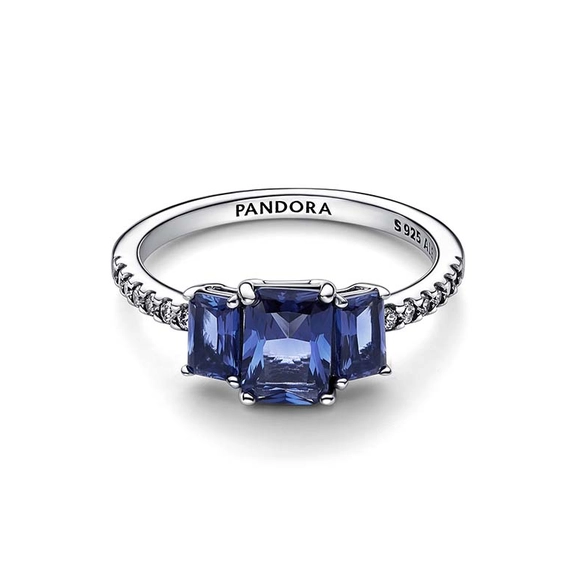 Blue Rectangular Three Stone Sparkling Ring - PANDORA - Snabb frakt & paketinslagning - Nordicspectra.se