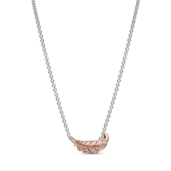 Zweifarbige Schwebende Geschwungene Feder Collier-Kette von PANDORA, Schneller Versand - Nordicspectra.de