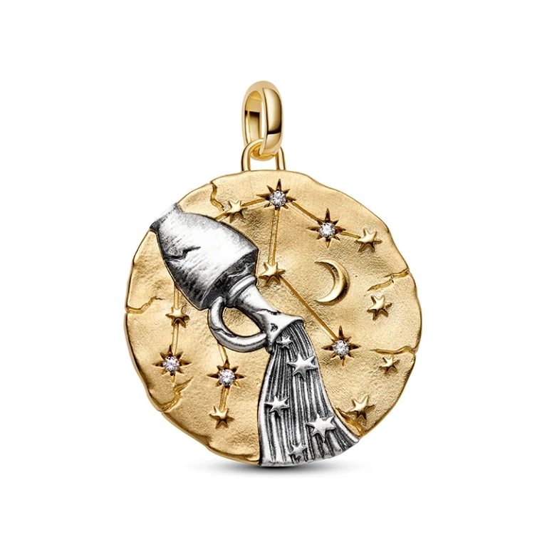Vattumannen Medaljong från Pandora ME i silver och 14K guldplätering
