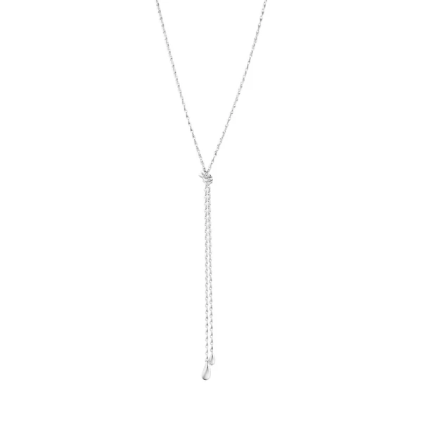 Reflect Lariat Halskette aus Silber mit dünnen Ketten und tropfenförmigen Details
