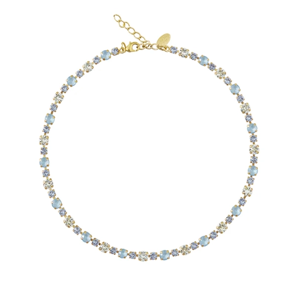 Guldpläterat Calanthe-halsband med ljusblå Swarovski-kristall från Caroline Svedbom