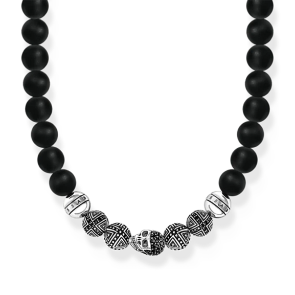 Döskalle & Obsidian Halsband med svarta obsidianpärlor