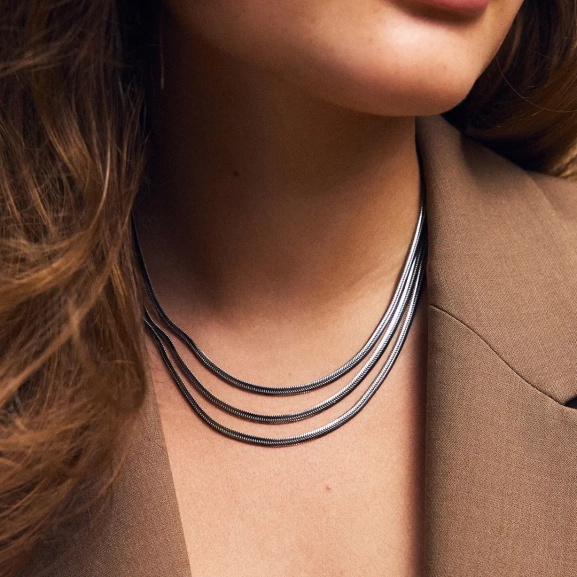 Herringbone Triple Necklace Steel - Edblad - Snabba leveranser - Gratis paketinslagning