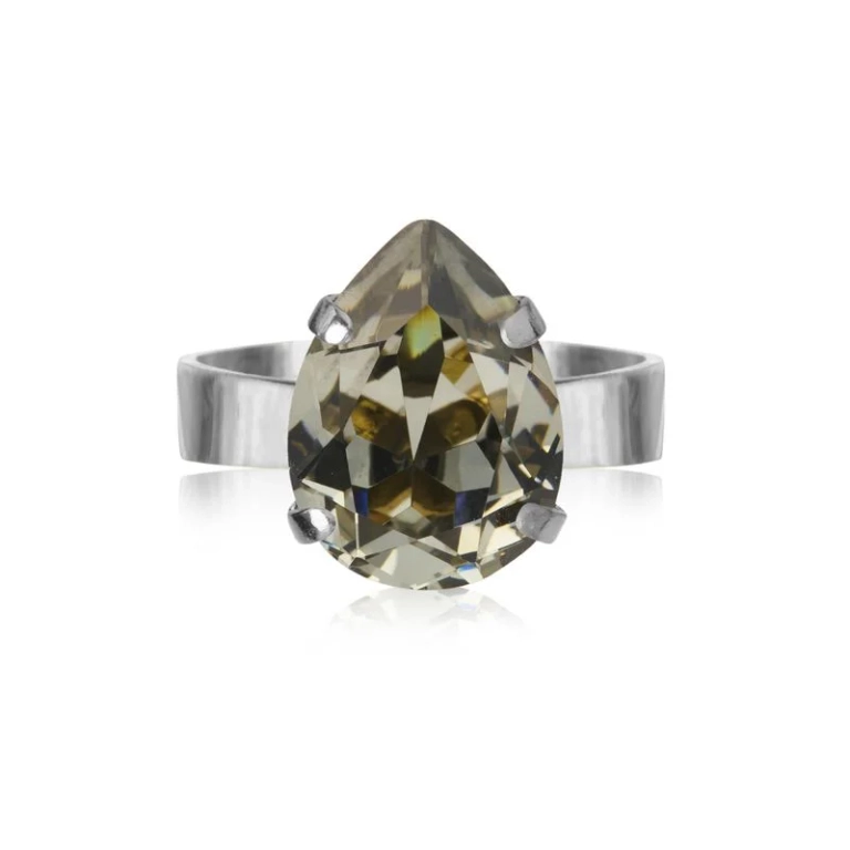 Mini Drop Ring i rodium med svart diamant