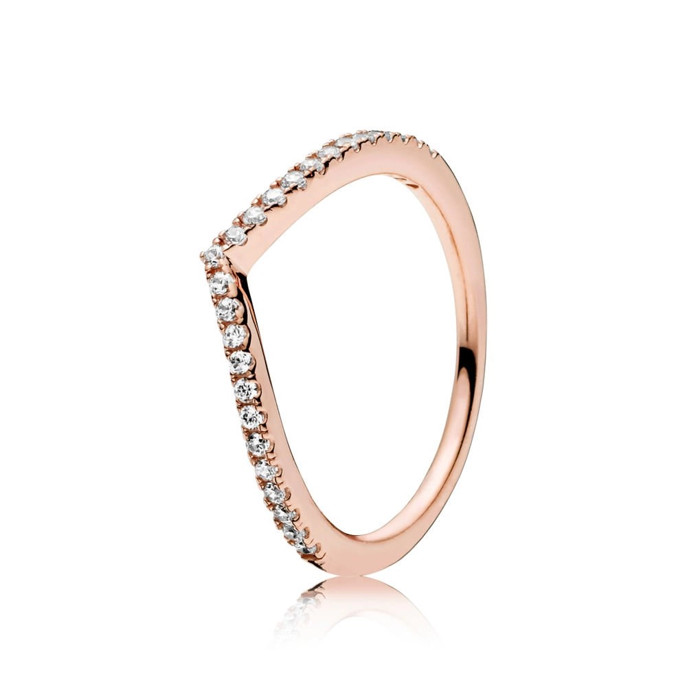 PANDORA - Glittrande Wishbone Ring Rosé