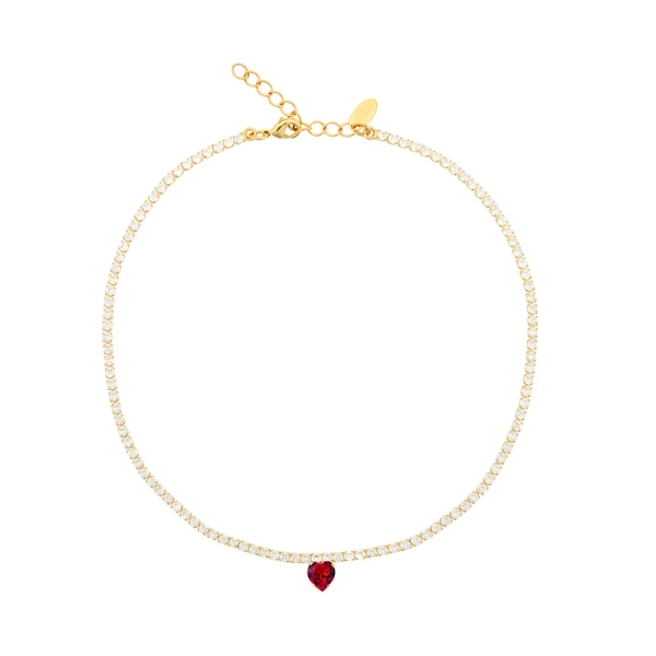 Guldfärgat halsband med röd Swarovski-kristall