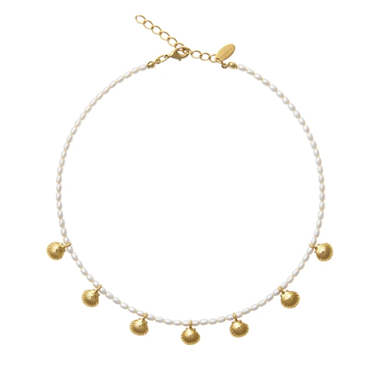 Shell Pearl Choker Gold med glänsande pärlor och snäckdetaljer