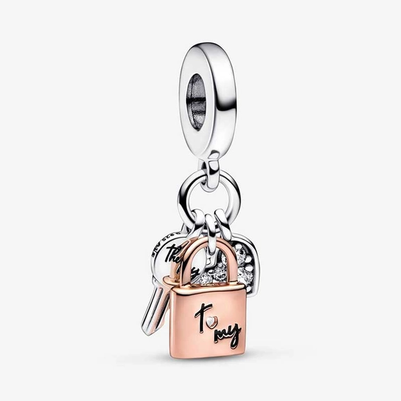 Bicolor Schlüssel, Vorhängeschloss & Herz Dreifacher Charm-Anhänger von PANDORA, Schneller Versand - Nordicspectra.de