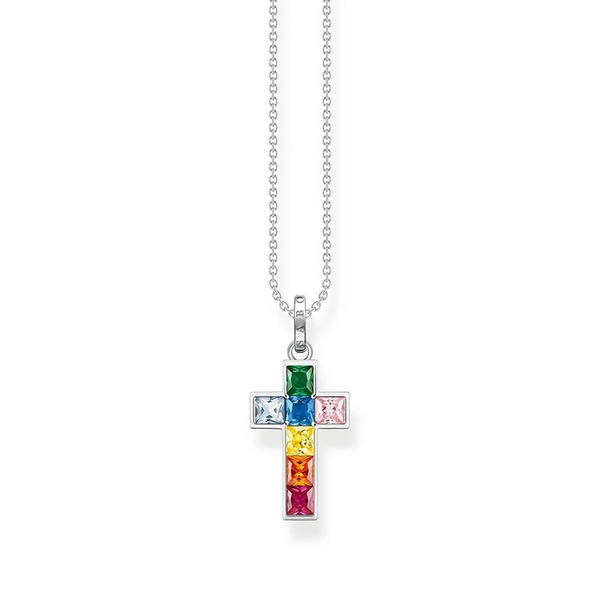 Kette Kreuz Bunte Steine Silber von Thomas Sabo, Schneller Versand - Nordicspectra.de