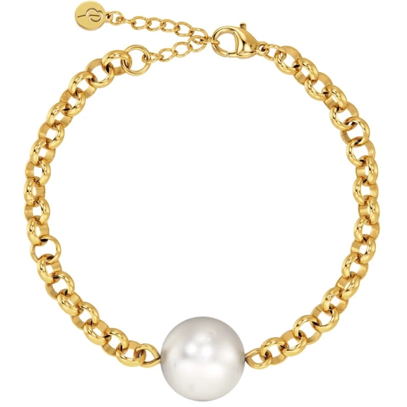 Armband med 14K guldpläterad ärtkedja och stor pärlemorpärla