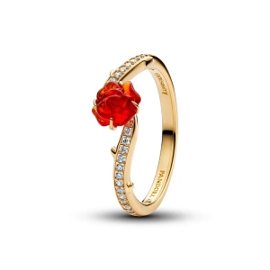 Ein bezaubernder Ring von Pandora mit einer bezaubernden Rose aus Muranoglas
