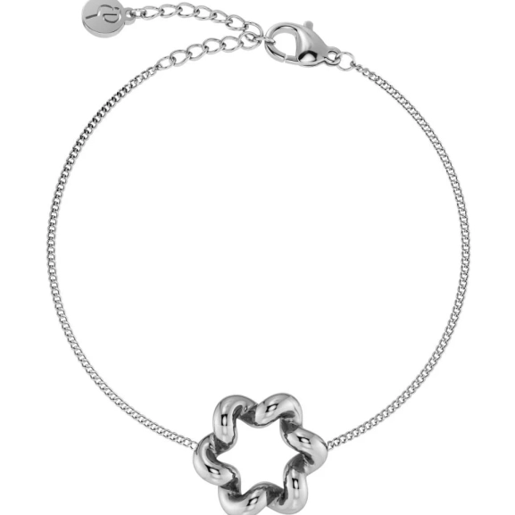 Armband i blankt rostfritt stål med elegant spiral på kedjan