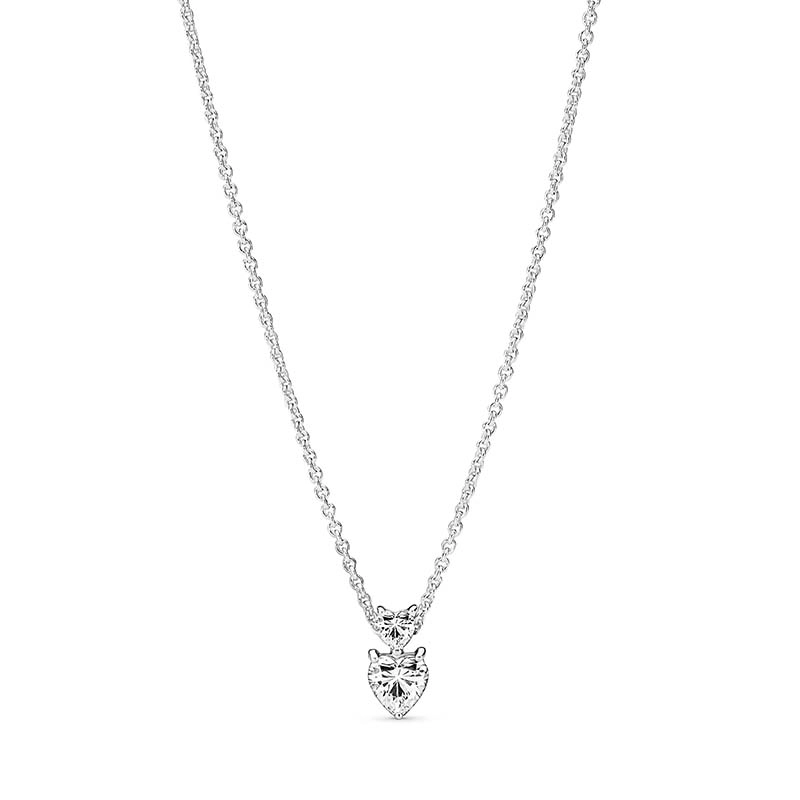 PANDORA - Double Heart Pendant Sparkling Collier Halsband