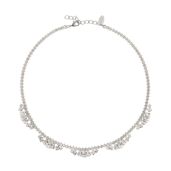 Halsband i rhodium med skimrande kristaller