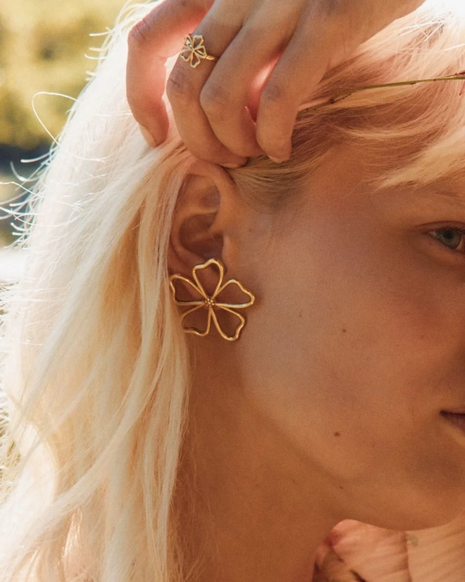 runda örhängen i 14K guldpläterat stål med lekfull design från Edblad