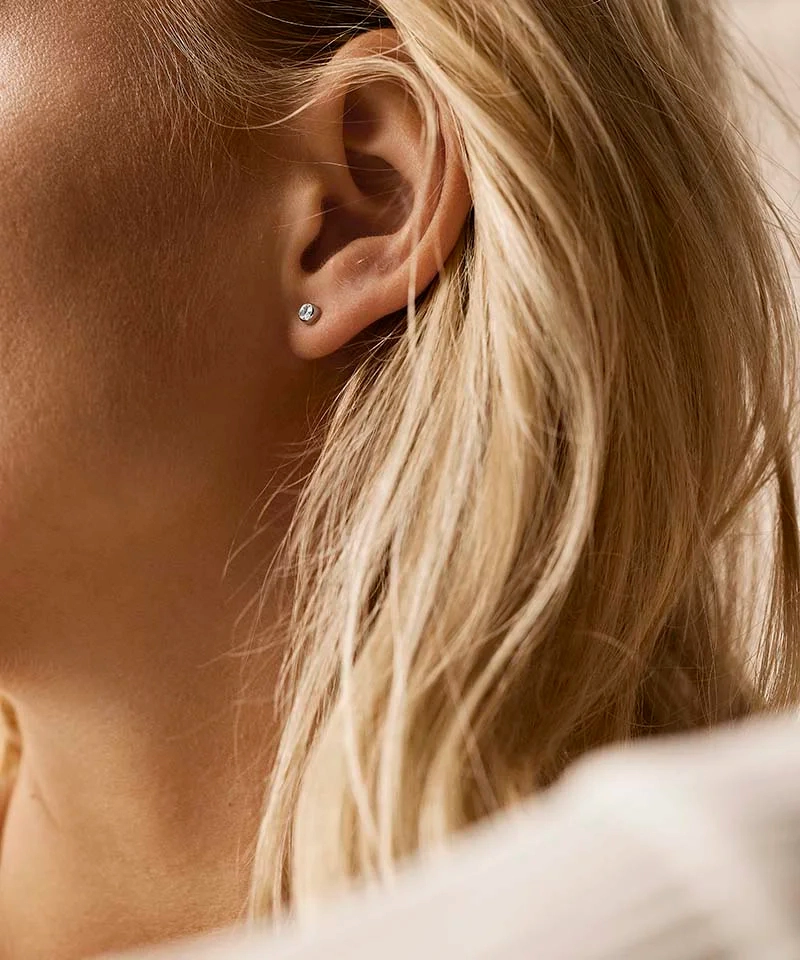 Klassiskt örhänge i medicinsk titan med 5 mm gnistrande cubic zirconia i stilren bezelinfattning.