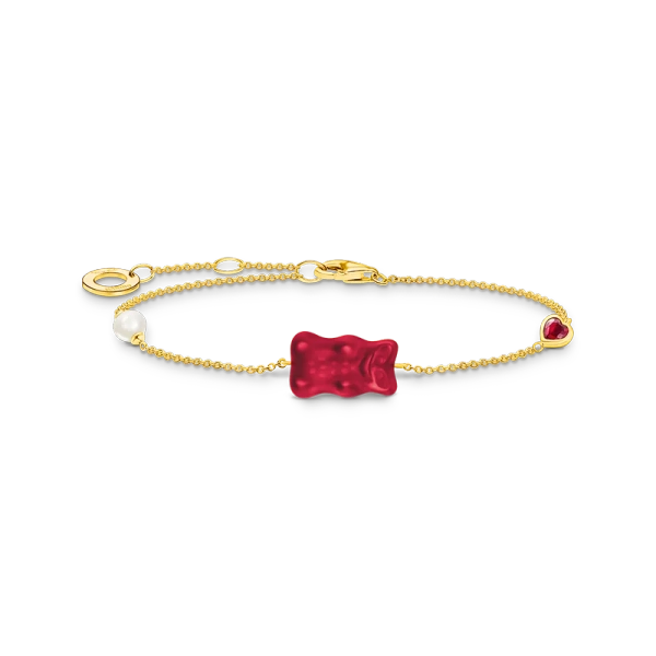 HARIBO Armband Gummibjörn Röd med Pärla & Sten Guld - Thomas Sabo - Snabb leverans & paketinslagning - Nordic Spectra