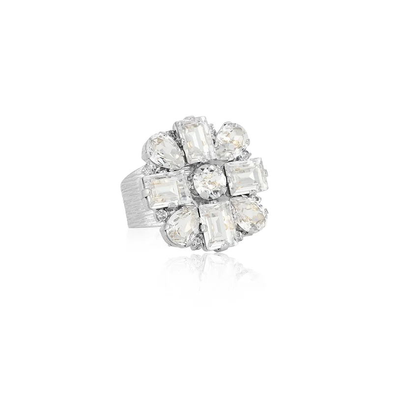 Caroline Svedbom - Diora Statement Ring Rhodium Crystal