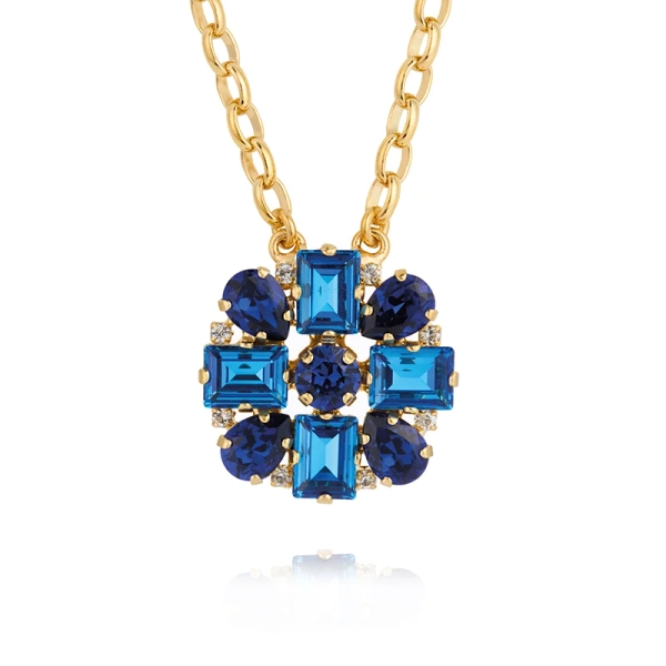 Guldpläterat Diora-halsband med distinkta länkar och blå Swarovski® kristall