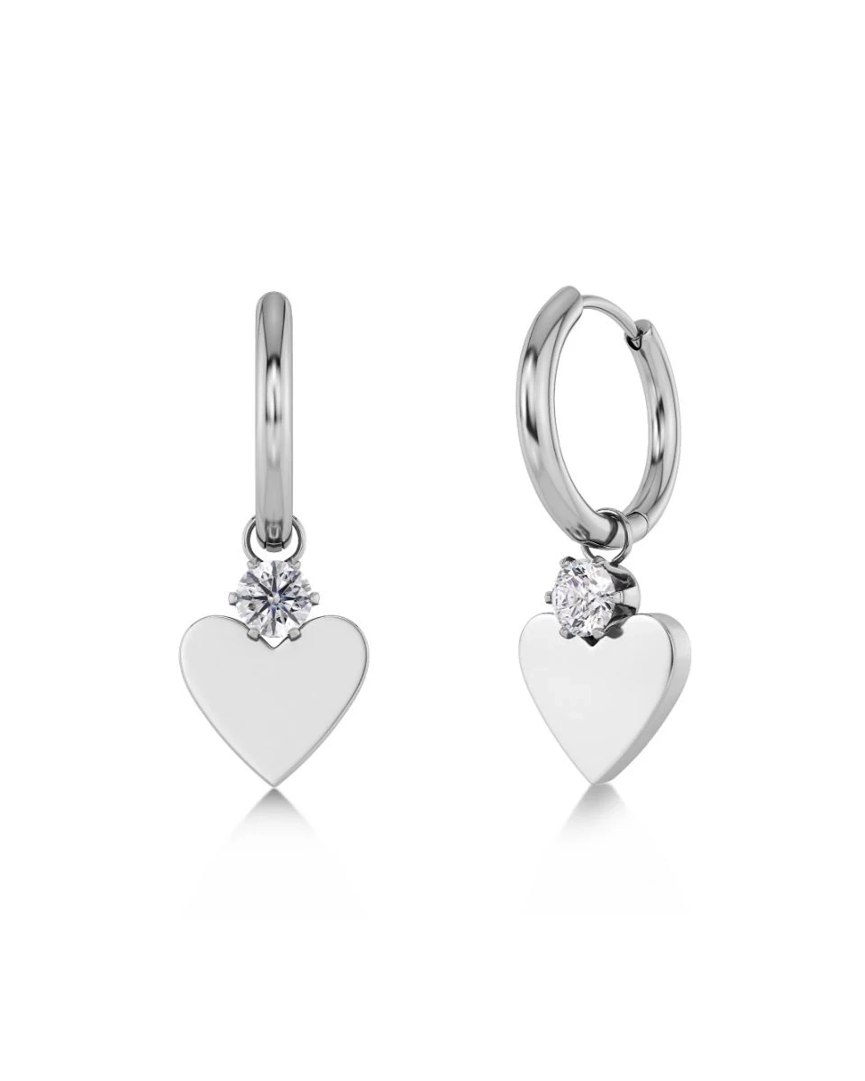 Hoops i polerat rostfritt stål med avtagbart hjärthänge och liten gnistrande sten