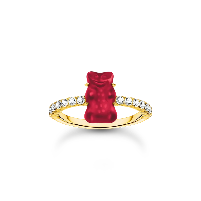 Thomas Sabo – HARIBO Ring med Röd Gummibjörn & Glittrande Stenar Guld