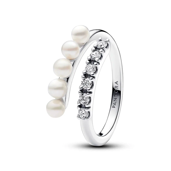 Behandelte Süßwasserzuchtperlen & Pavé Offener Ring - PANDORA - Nordic Spectra