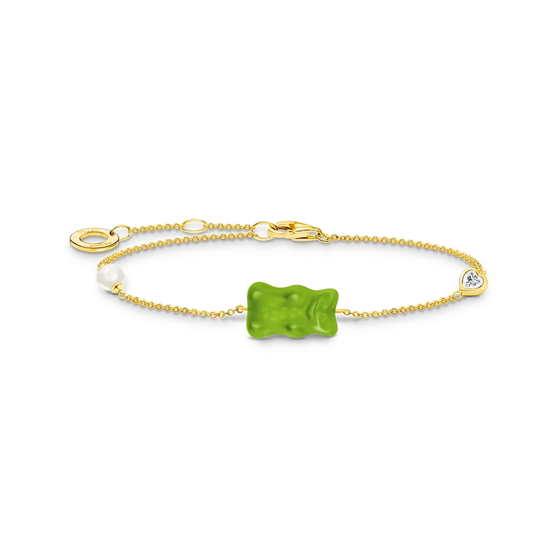 Thomas Sabo – HARIBO Armband Gummibjörn Grön med Pärla & Sten Guld