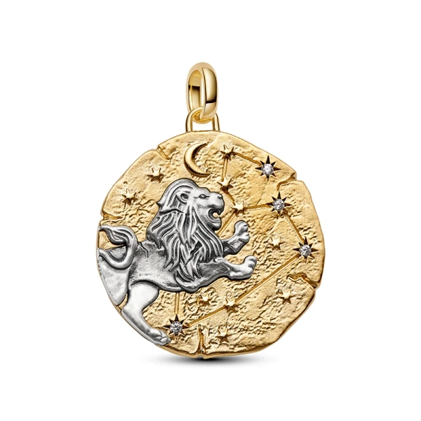 Löwenmedaillon von Pandora ME aus Silber und 14-karätiger Vergoldung