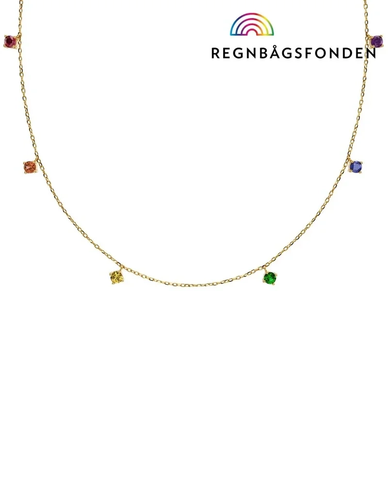 Edblad Rainbow Necklace i 14K guldplätering med regnbågsfärgade cubic zirconia-stenar på en 42-45 cm kedja. Artikelnummer 127843.