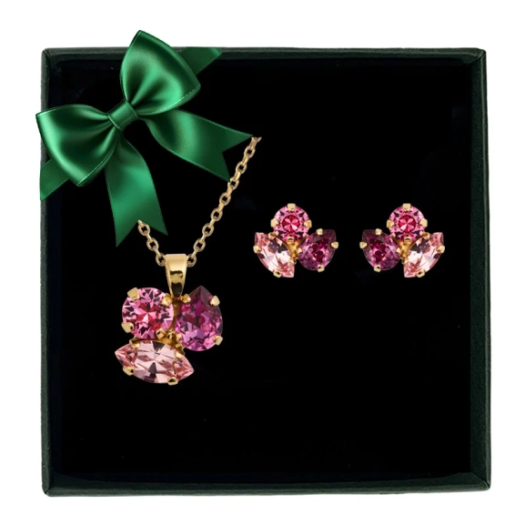 Elegant presentset med mörkrosa Swarovski-kristall