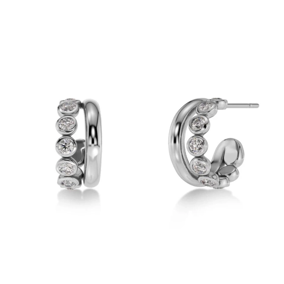 Små hoops i blankt rostfritt stål med två skenor