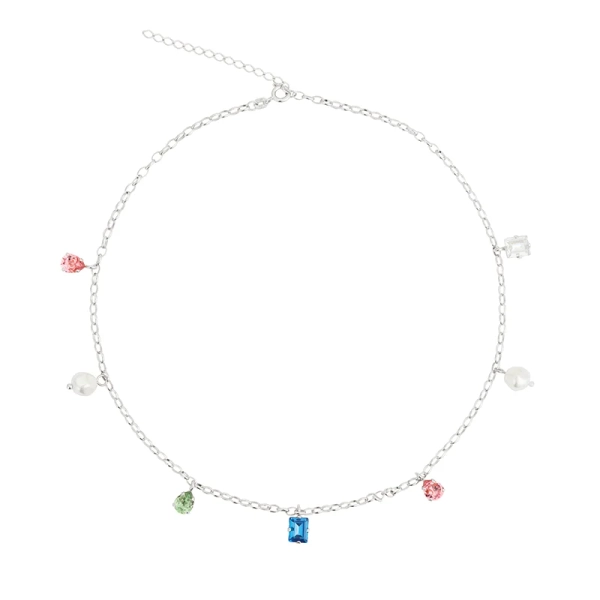 Lumina Necklace Rhodium Rainbow Combo med Swarovski-kristaller och pärlor