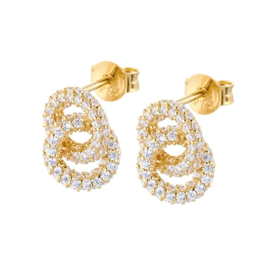 Knot Sparkling Mini Gold Korvakorut 24K kullattua hopeaa kuutiozirkonialla