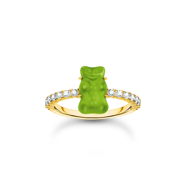 HARIBO Ring med Grön Gummibjörn & Glittrande Stenar Guld - Thomas Sabo - Snabb leverans & paketinslagning - Nordic Spectra