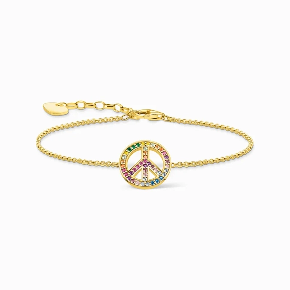 Gold plated bracelet with peace sign and coloured stones - Thomas Sabo - Suuri valikoima & ilmainen lahjapaketointi - Nordic Spectra